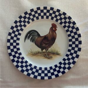 Williams Sonoma Set of 4 Rooster Checkered Salad Plates
